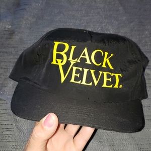 VTG 80s 90s BLACK GOLD VELVET NYLON SNAPBACK CANADIAN WHISKEY